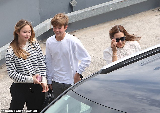 After spending almost a week in her home country, Mary was spotted leaving Sydney with her 13-year-old twins Josephine and Vincent