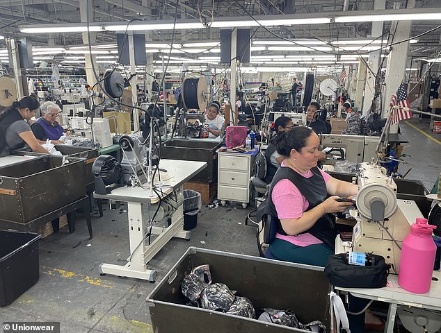 Union workers sew Harris Walz hats together at the New Jersey factory