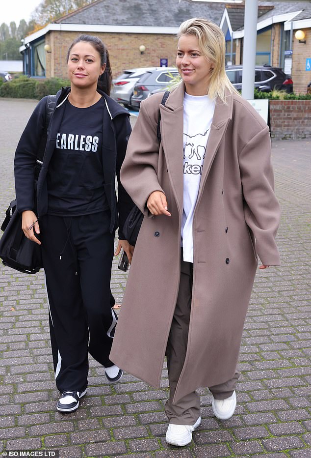 The former Love Island star, 26, opted for a relaxed look for the outing as she donned an oversized brown coat and Sam, 36, also went for a comfortable look as she wore a loose tracksuit and trainers