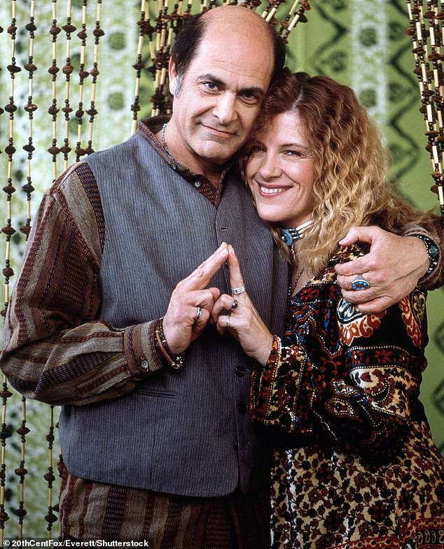 In a switch that showed off his range, he also played a marijuana-smoking hippie with a penchant for conspiracy theories about Dharma & Greg; pictured on the show with Mimi Kennedy