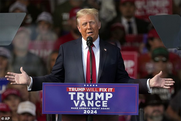 Former President Donald Trump seen in North Carolina on Saturday as both campaigns ramp up efforts in swing states as the race enters its final days