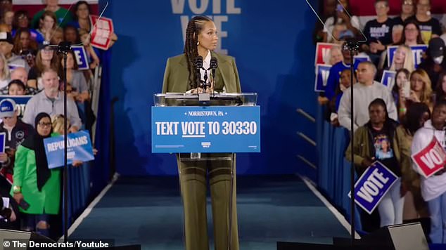 Singer Alicia Keys speaks at a rally for Kamala Harris in Norristown, PA on November 2