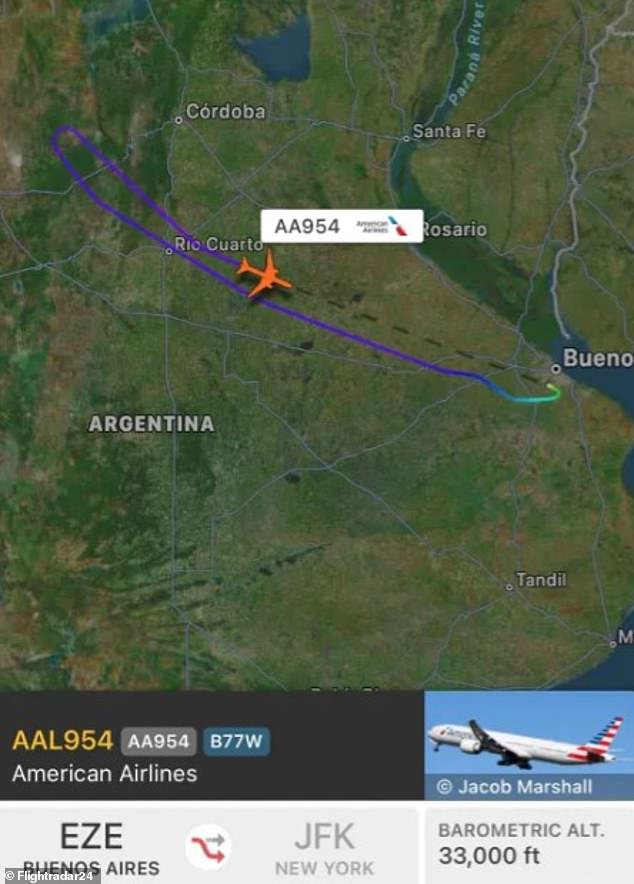 The plane flew from Buenos Aires, Argentina to New York, but abruptly turned back shortly after takeoff due to concerns that someone was trapped in the cargo hold.