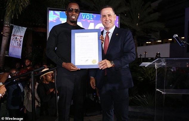 In 2015, former mayor Philip Levine presented the city's honorary key to Combs at the Revolt Music Conference in Fontainebleau in the vibrant city; seen in October 2016