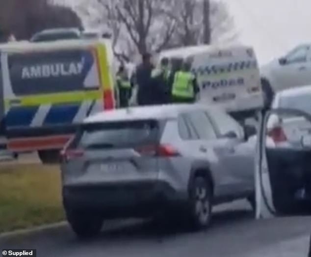 Pictured: Police try to put David McCulloch in a paddy wagon on July 19