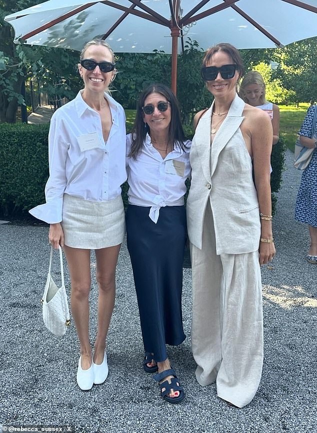 Misha (left) and Meghan are still on good terms and pose with Bobbi Brown at the G9 Ventures Summer Summit in July