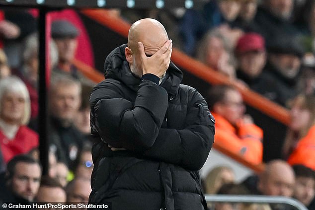 Pep Guardiola cut a disappointed figure as he watched his team fail to find an equalizer