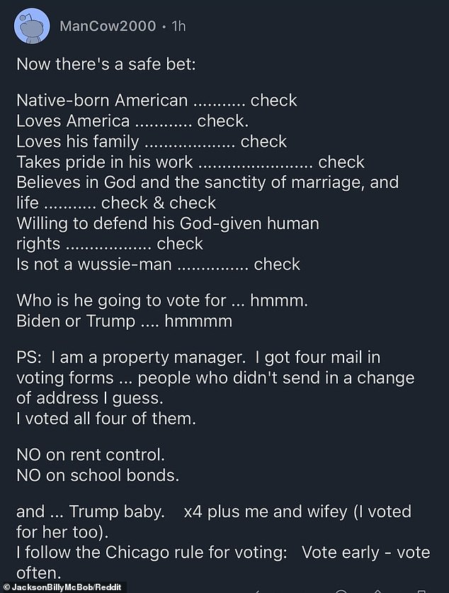 The property manager said he received four ballots sent to tenants who had not updated their voting addresses and used them to vote for the former president.