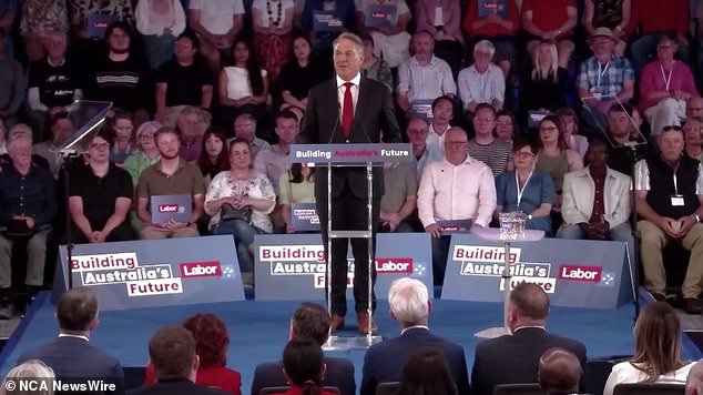 Australian Deputy Prime Minister Richard Marles addresses the congregation during the Labor campaign rally in Adelaide. Image: NewsWire