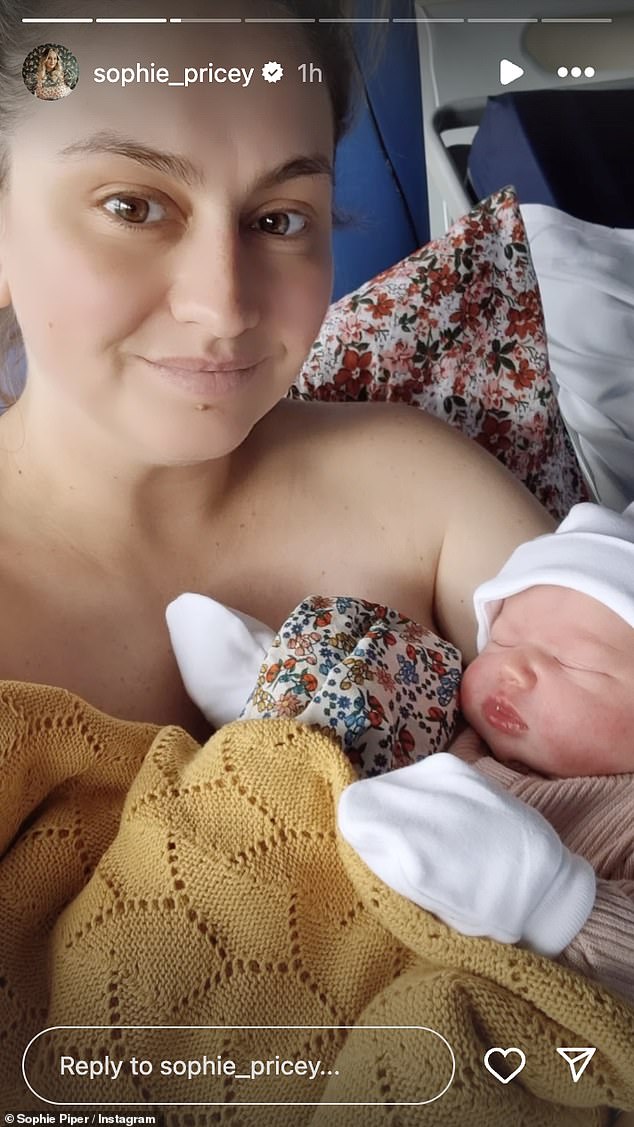 Sophie gave birth to a baby named Olive Florence Beatrix Brooks via a planned C-section on Friday and shared beautiful photos as she cradled her daughter in hospital with her husband Harry Brooks.