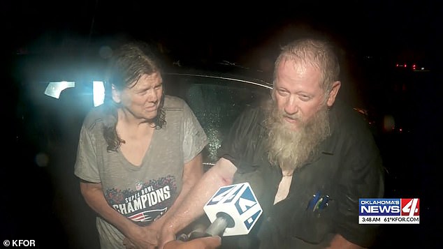 Daniel and Cherry Haggard, pictured, were sent out in the middle of the night when debris flew into their home through their bedroom windows