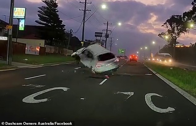 The SYUV turned on the other side of the highway, over the median and into the path of oncoming traffic (photo)