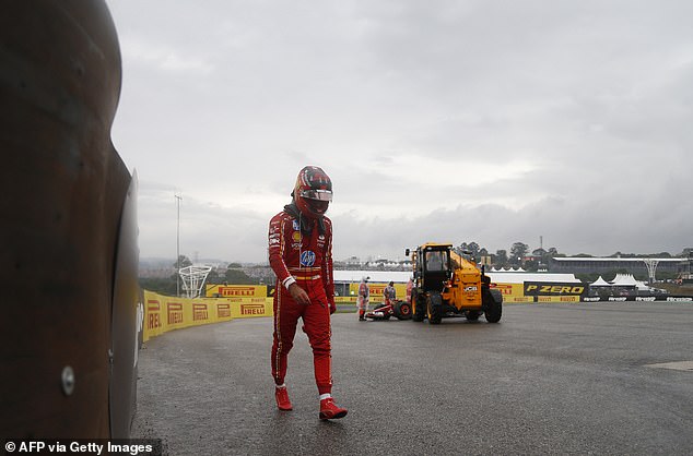 Ferrari driver Carlos Sainz also crashed during Sunday's race in wet and wild conditions