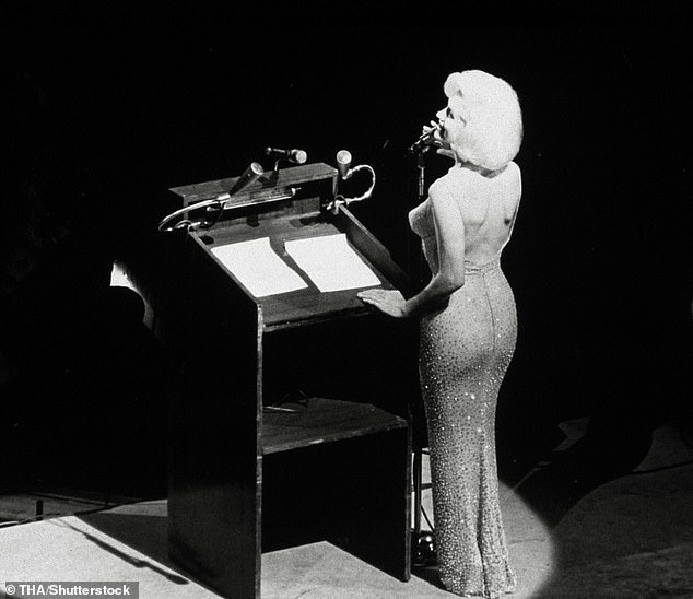 Monroe sings Happy Birthday to President John F. Kennedy at Madison Square Garden for his upcoming 45th birthday