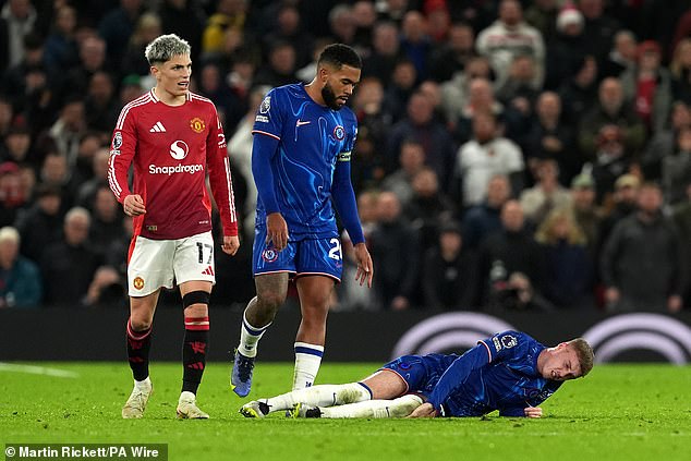 Palmer was on the ground after the foul, which took place in the 93rd minute at Old Trafford