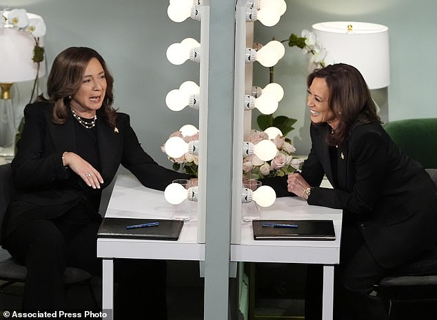 Democratic presidential candidate Vice President Kamala Harris appears on NBC's "Saturday evening live," with Maya Rudolph, Saturday, November 2, 2024 in New York. Harris has made an unannounced trip to New York to take a break from the battleground states she is campaigning in, with just three days to go before the election. (AP Photo/Jacquelyn Martin)