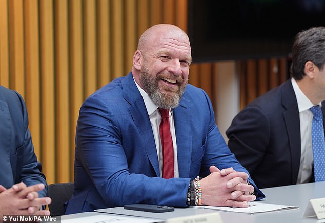 The London dates come after WWE executives Triple H (pictured) and Nick Khan met with London Mayor Sadiq Khan earlier this year to discuss bringing WrestleMania to the capital.