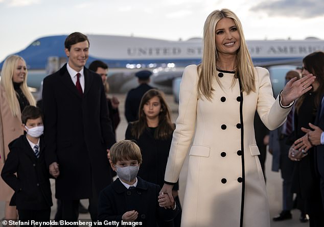 Ivanka is now married to Jared Kushner and has three children with him. Pictured: Ivanka, Jared Kushner and their children arrive for a farewell ceremony at Joint Base Andrews, Maryland, on January 20, 2021