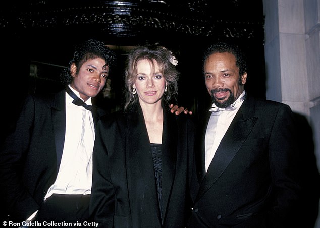 Michael Jackson, Peggy Lipton and Quincy Jones at Steve Ross and Courtney Sale's wedding reception, 1982 at the Plaza Hotel in New York