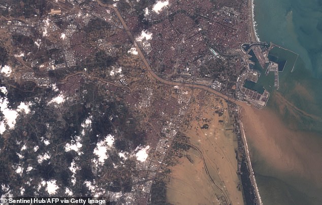 Satellite photo shows severe flooding in Valencia on October 30 after heavy rain