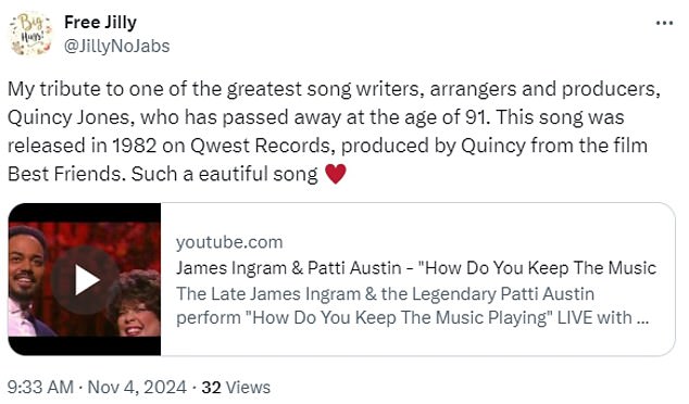 Another social media user shared a 1982 song produced by Jones