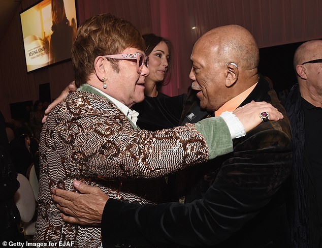 Sir Elton John and Quincy Jones at the singer's AIDS Foundation Academy Awards Viewing Party in West Hollywood in February 2019