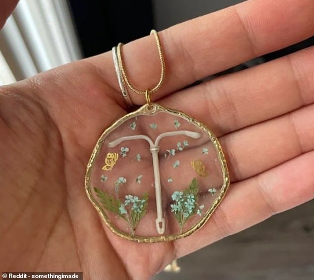 A creative Redditor shows how she turned her IUD into a resin pendant with flowers and butterflies around it