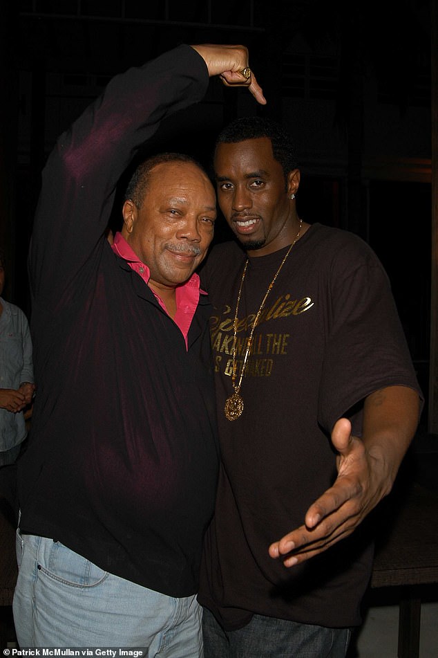 Jones saw Diddy as a master marketer rather than a musician, as evidenced by scathing comments he made about the rapper in 2012. (Image: Jones and Diddy at the launch of the Sean John Elite Footwear Collection at the Setai Hotel on August 27, 2005)