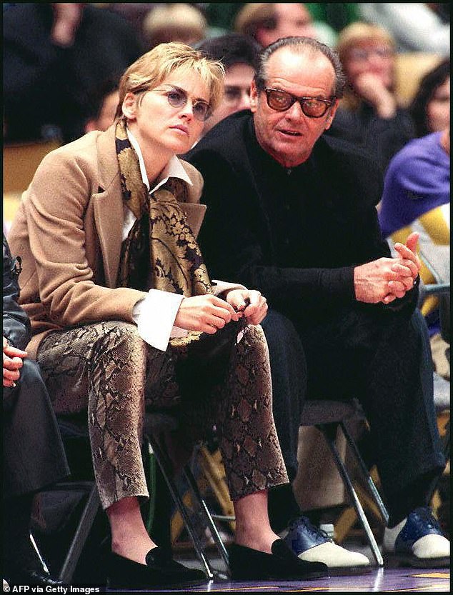 Jack with Sharon Stone at a Los Angeles Lakers game in the 1990s