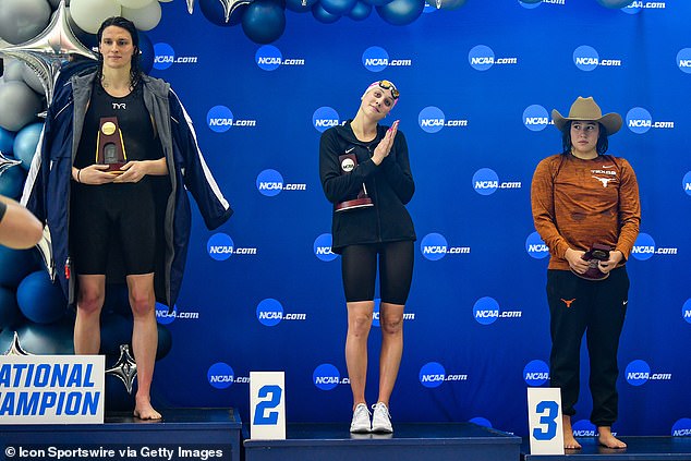 Lia Thomas (left) became the first trans woman to win an NCAA swimming championship in 2022, one of the most controversial examples of the inclusion of biological males in women's sports.