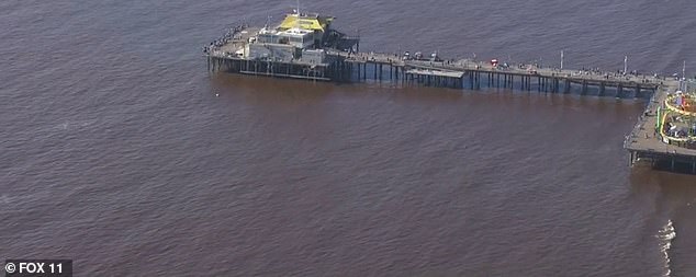 This fall, algae blooms were visible all along the California coast. Above is an aerial view of the Santa Monica Pier