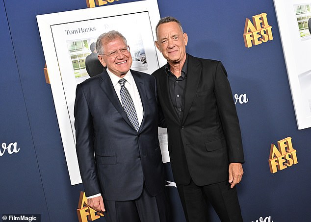 Hanks, 68, reunites with Forrest Gump director Robert Zemeckis (pictured together last month) and co-star Robin Wright, 58, for the film – which spans the events of a single plot of land and its inhabitants far into the future