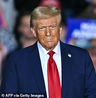 Former President Donald Trump arrives to speak at a campaign rally at the PPL Center in Allentown, Pennsylvania, on Tuesday, October 29