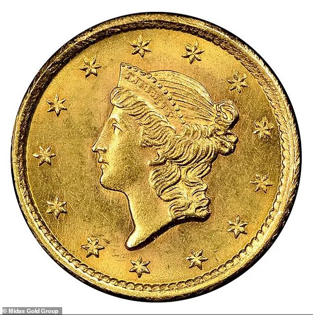 Pictured: A stock photo of a Liberty Head Gold Dollar. These were minted from 1849 to 1856