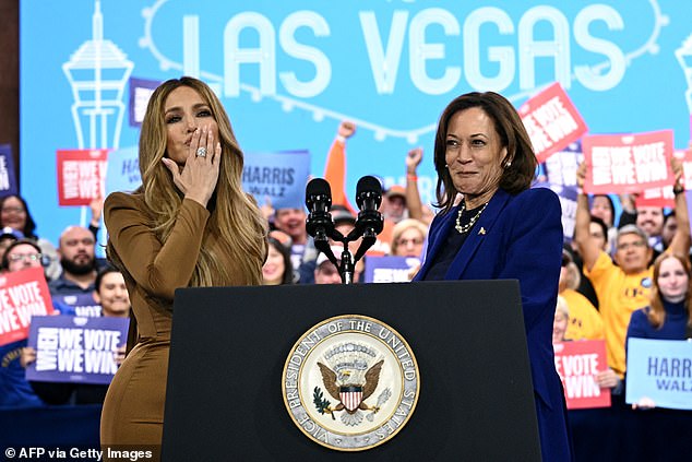 Vice President Kamala Harris (right) campaigned in Las Vegas, Nevada on Thursday with Jennifer Lopez (left)