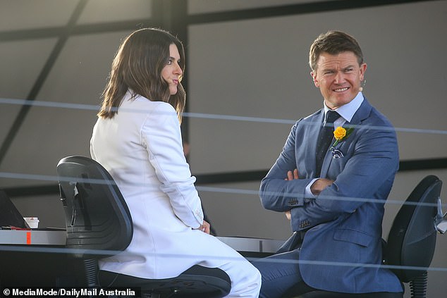 The Melbourne Cup will be broadcast live on Channel Nine and Sarah Abo and Alex Cullen were spotted backstage as they prepared for filming ahead of the big event