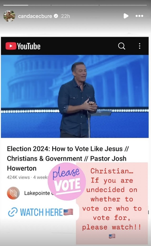 Bure took to her Instagram Story on Sunday and shared a link to the Lakepointe Church YouTube, a 44-minute video titled 