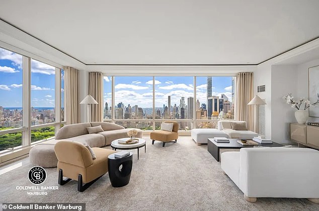 The property offers a huge living room with two walls of windows offering panoramic views of Central Park, as well as a formal dining room that overlooks the city, according to a recent listing for an apartment with the same floor plan selling for $19.75. million