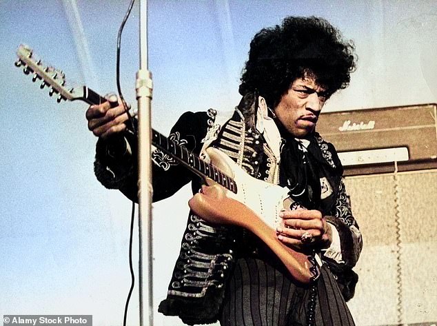 The four musicians involved in the 'statistically improbable' event include Brian Jones, Jimi Hendrix (pictured), Jim Morrison and Janis Joplin, all of whom died aged 27 between 1969 and 1971.