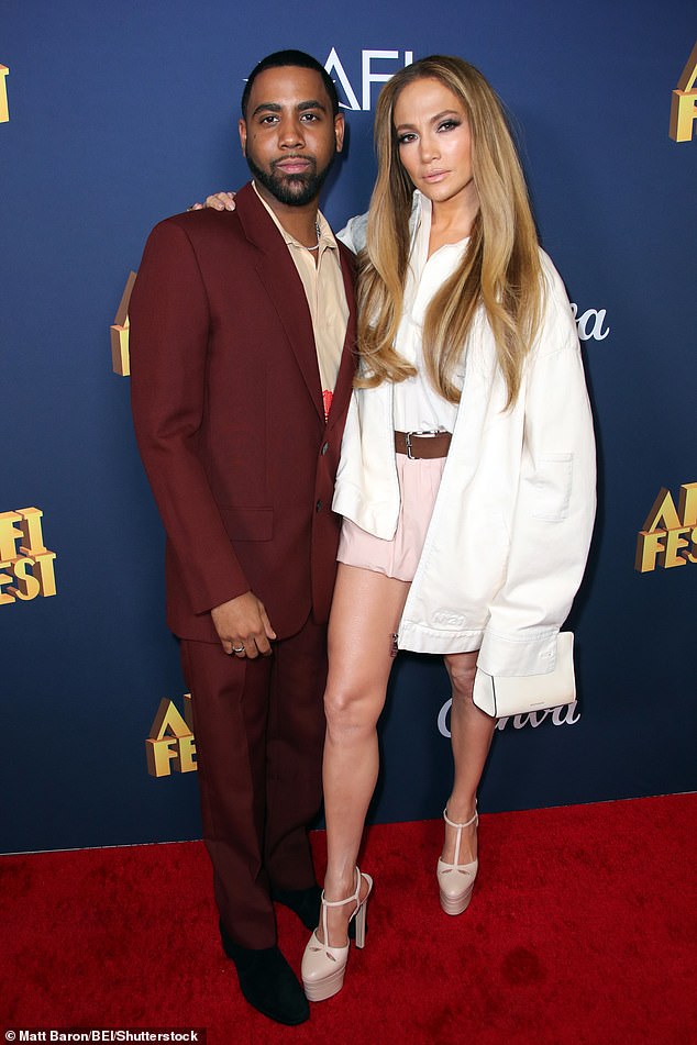 Lopez stars alongside When They See Us star Jharrel Jerome who plays amateur wrestler Anthony Robles, born with one leg (pictured together at the Los Angeles premiere)