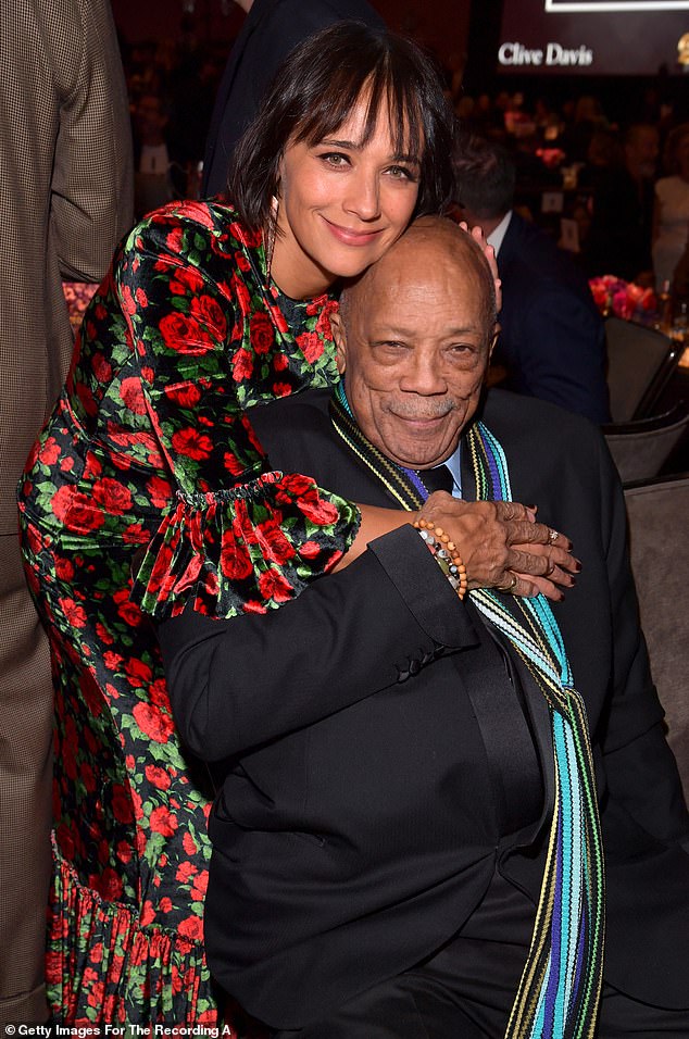 Quincy Jones with his Hollywood actress daughter Rashida Jones, who played Karen Filippelli on The Office; seen in January 2020