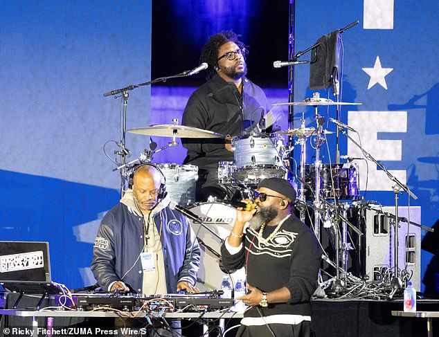 The Obama White House's former special adviser on green jobs said these events are a hindrance to voter turnouts rather than a benefit. Pictured: The Roots perform at a Harris campaign event in Philadelphia