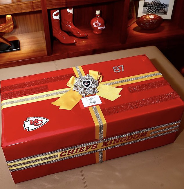 It was unclear what the gift was, but it referred to her boyfriend, Chiefs star Travis Kelce