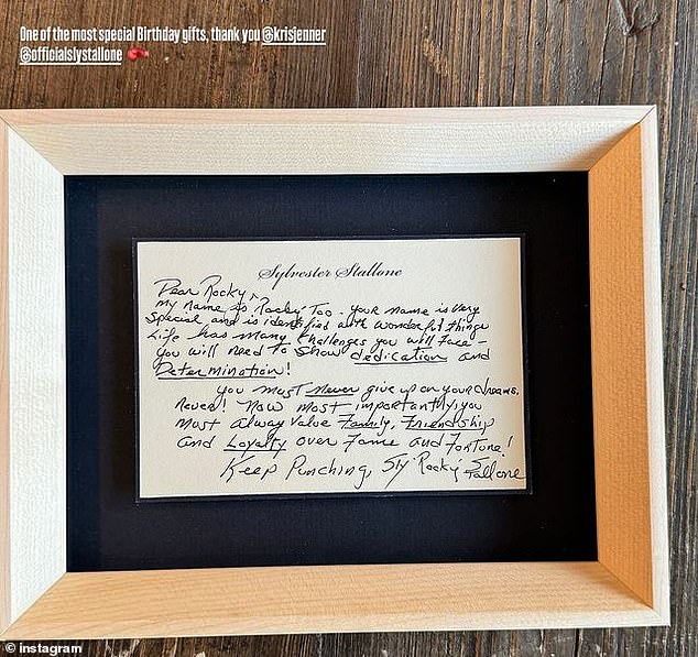 Stallone wrote in his personal stationery: “Dear Rocky, my name is also Rocky. Your name is very special and identified with wonderful things'