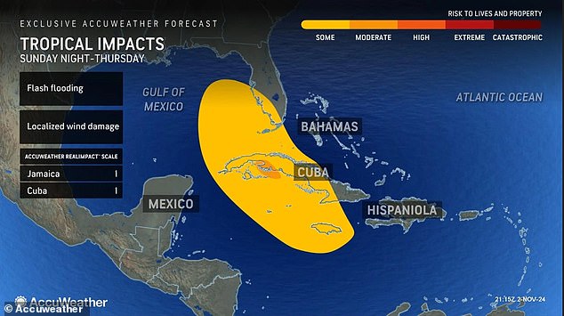 The storm will hit states along the Gulf Coast, including Louisiana and Texas, for the first time in history in November