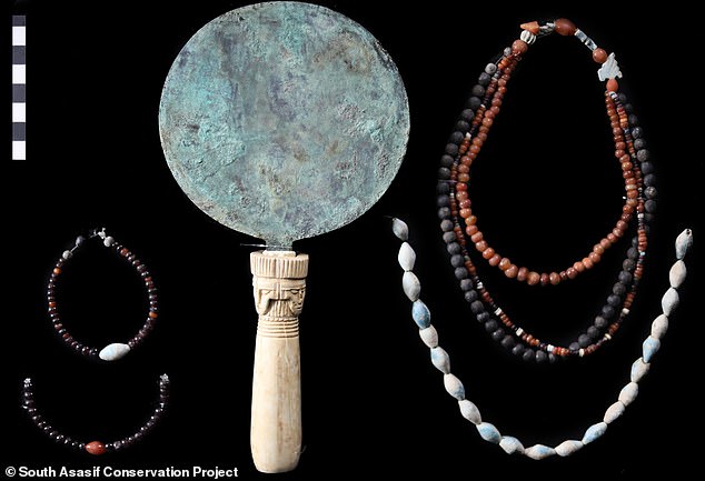 Archaeologists found necklaces, bracelets and other artifacts belonging mainly to women in the tomb