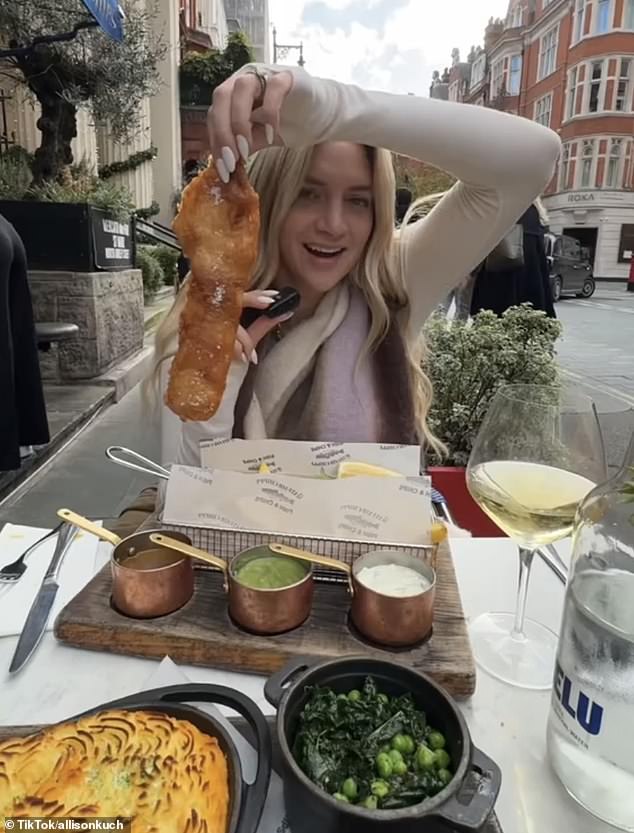 Mother-of-one Allison, 29, was clearly impressed with her meal and said it was the 'best fish' she'd ever had