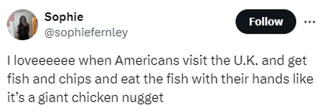 1730796864 625 American woman enrages Brits after eating fish and chips using