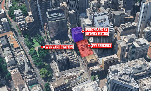 Hemmes Hermitage Pty Ltd claims the plot of land on which the two properties are located is worth $215 million (pictured the land acquired by Sydney Metro and the Ivy Precinct)