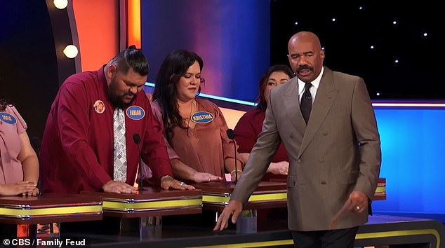 The latest episode of Family Feud saw the Hernandez family (pictured) go head-to-head with the Colleys – and were tasked with providing the six most famous facts about the Duke of Sussex.